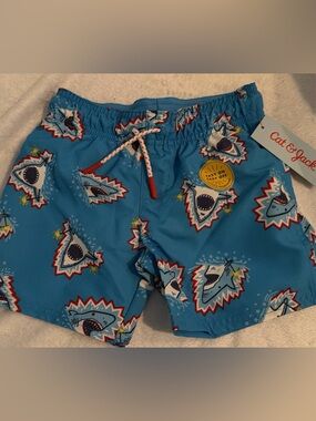 Kids Blue Shark-Print Swim Shorts 4T